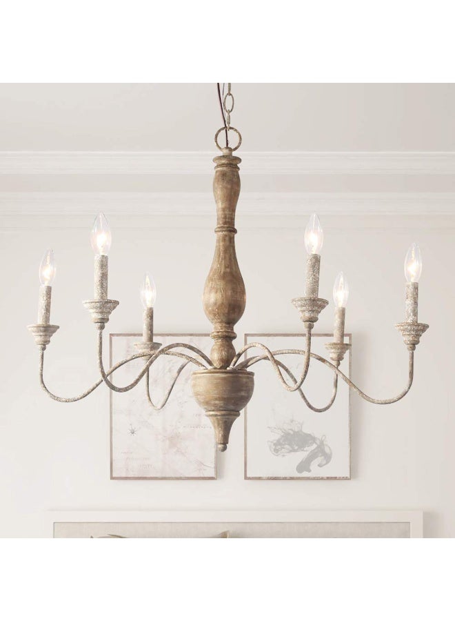 Lnc French Country Chandeliers Wood 6 Lights Rust Arms For Dining Bedroom Living Room And Bathroom Brown Lamp Body Size D29.5 Xh24.5  - Image 1