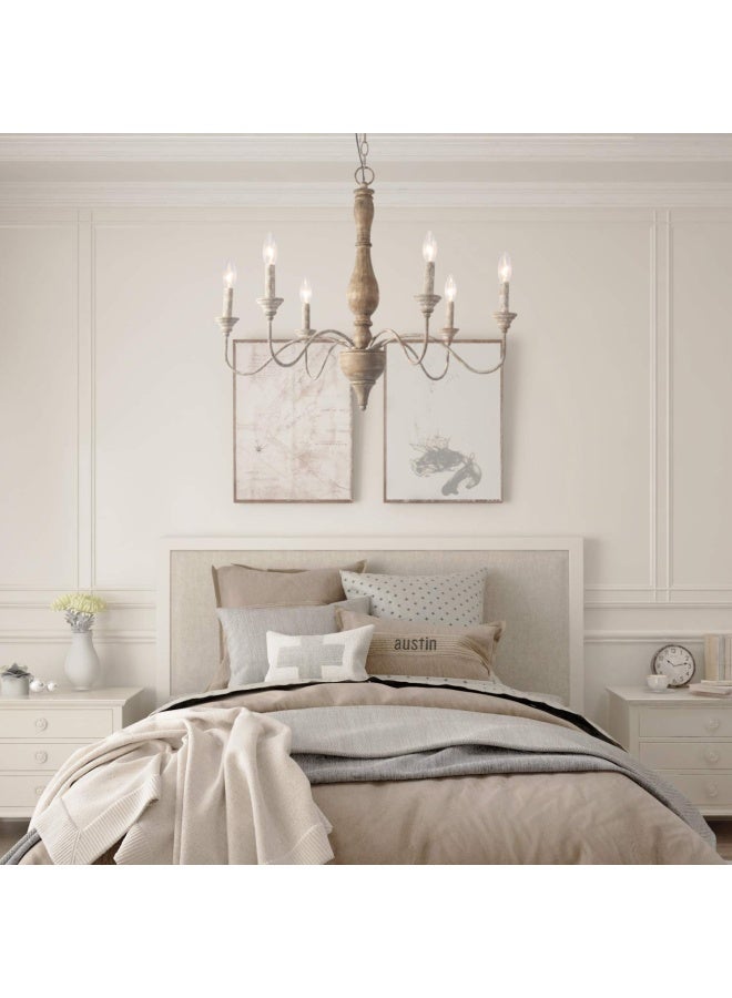 Lnc French Country Chandeliers Wood 6 Lights Rust Arms For Dining Bedroom Living Room And Bathroom Brown Lamp Body Size D29.5 Xh24.5  - Image 3
