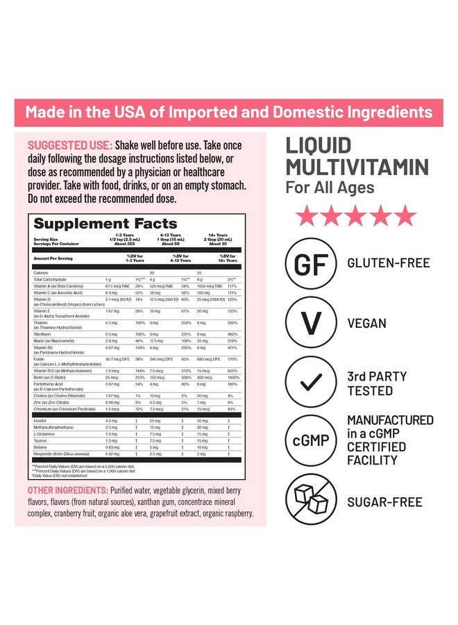 NatureWise Liquid Multivitamin for Women, Men of All Ages - Sugar Free, Vegan - Vitamins for Energy Levels, Beauty, Immune Health with Methylated B12 & Folate - Non-GMO - 30 fl oz(887 mL) - Image 4