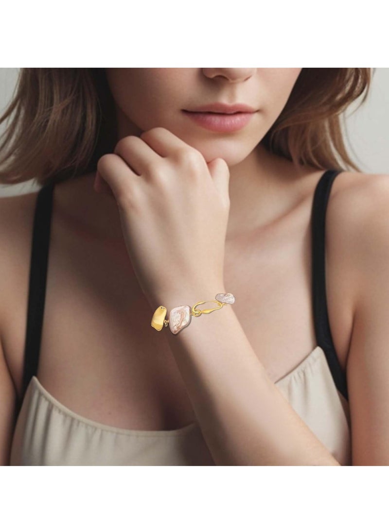 KASTWAVE Baroque Pearl Bracelet, 18K Gold Link Chain Pearl Bracelet for Women, Gold Bracelets for Women Waterproof, 18K Real Gold Jewelry Sets, Classy, Tarnish-Free Gold Charm, Designer Bracelets Jewelry Sets - Image 5