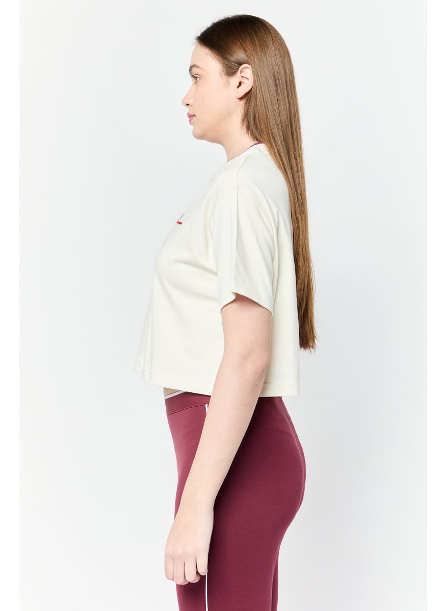 Reebok Women Sportswear Fit Short Sleeve Outdoor Crop Tops, Cream  - Image 3