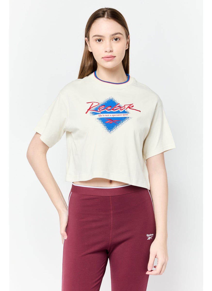 Reebok Women Sportswear Fit Short Sleeve Outdoor Crop Tops, Cream  - Image 1