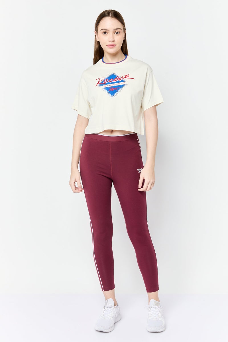 Reebok Women Sportswear Fit Short Sleeve Outdoor Crop Tops, Cream - Image 2