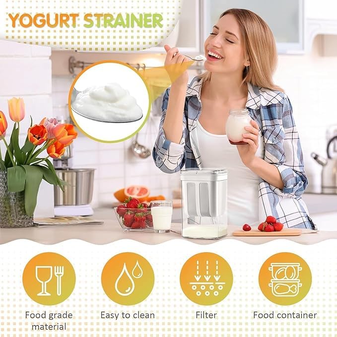SAMUSAGYA samusagya Greek Yogurt Maker Strainer1100ml Fine Mesh Strainer with LidMultifunctional Yogurt Filter Curd Maker for Home Homemade Yogurt Cheese Thick Greek Yogurt Soybean Milk Paneer  - Image 2