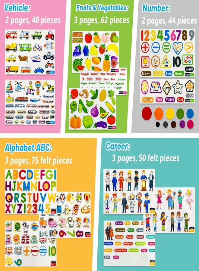 PENGFULL 5 Felt Learning Pieces Set,Alphabet Letters Fruits and Vegetables Numbers Community Helpers Transportation Learning Pieces,for Felt Flannel Board, for Toddlers Kindergarten Preschool - Image 2
