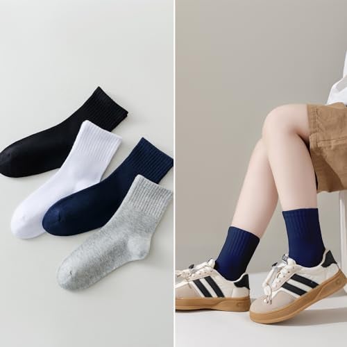 EPEIUS Unisex Kids Crew Socks Little Boys Dress Sox Soft Cotton Seamless School Socks for Girls 8-11 Years Navy 4 Pairs Size L - Image 5