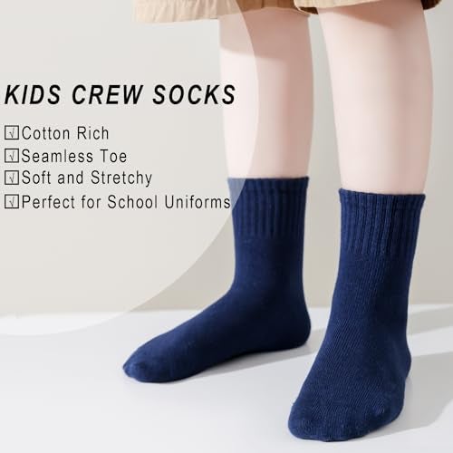 EPEIUS Unisex Kids Crew Socks Little Boys Dress Sox Soft Cotton Seamless School Socks for Girls 8-11 Years Navy 4 Pairs Size L - Image 2