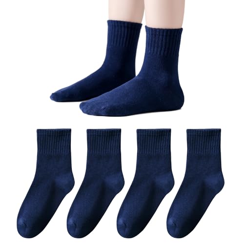 EPEIUS Unisex Kids Crew Socks Little Boys Dress Sox Soft Cotton Seamless School Socks for Girls 8-11 Years Navy 4 Pairs Size L - Image 1