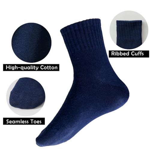 EPEIUS Unisex Kids Crew Socks Little Boys Dress Sox Soft Cotton Seamless School Socks for Girls 8-11 Years Navy 4 Pairs Size L - Image 3