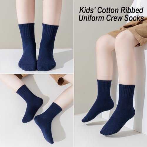 EPEIUS Unisex Kids Crew Socks Little Boys Dress Sox Soft Cotton Seamless School Socks for Girls 8-11 Years Navy 4 Pairs Size L - Image 4