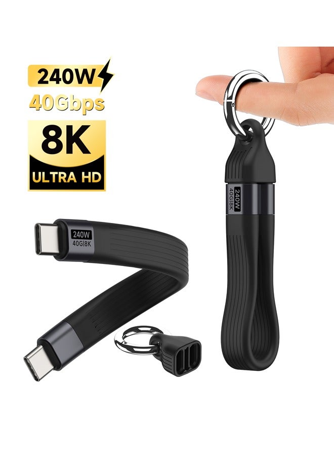 Keychain USB C Cable 4.0, Short 240W PD Fast Charging Cord, 40Gbps Data Transfer, 8K 60Hz Video Display, Thunderbolt 4 for MacBook Android Auto External SSD Type C Devices (Black 1 Pack） - Image 1