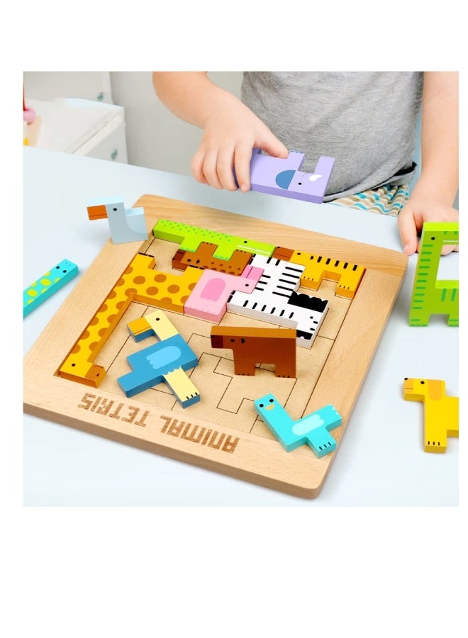Wooden Toddler Puzzles Toys Animal Beechwood Building Blocks Montessori Educational Toys for Toddler 3 Years Shape Matching 3D Wooden Puzzle - Image 2