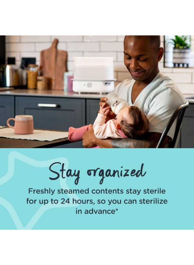 تومي تيبي Tommee Tippee Supersteam Electric Steam Sterilizer for Baby Bottles, Kills Viruses† and 99.9% of Bacteria, 5-Minute Sterilization Cycle, White - Image 4