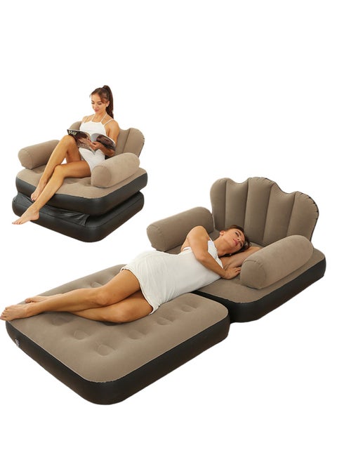 Foldable Portable Extra Large 5 in 1 Inflatable Sofa, Lazy Sofa, Inflatable Bed, Air Bed, Lazy Flocking Lounge Chair, Multifunctional Couch with L-shaped Armrest for Indoor, Outdoor with Air Pump