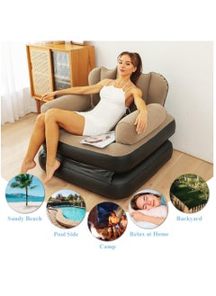 XiuWoo Foldable Portable Extra Large 5 in 1 Inflatable Sofa, Lazy Sofa, Inflatable Bed, Air Bed, Lazy Flocking Lounge Chair, Multifunctional Couch with L-shaped Armrest for Indoor, Outdoor with Air Pump  - Image 3