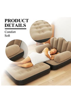 XiuWoo Foldable Portable Extra Large 5 in 1 Inflatable Sofa, Lazy Sofa, Inflatable Bed, Air Bed, Lazy Flocking Lounge Chair, Multifunctional Couch with L-shaped Armrest for Indoor, Outdoor with Air Pump  - Image 4