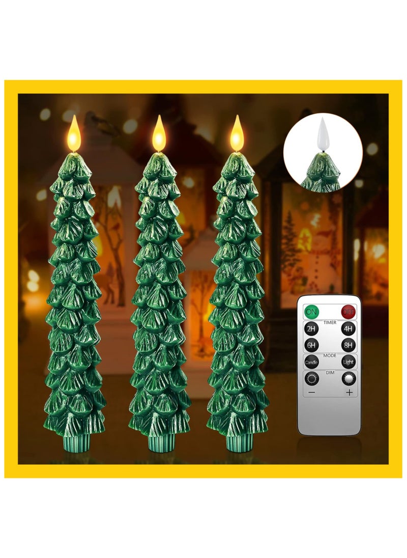 Oasis Casa 3-Pack LED Christmas Tree Flameless Candles Battery Operated with Remote & Timer, 3D Wax Pine Tree Candlesticks for Holiday Home Decor, Warm White Decorative Light for Room, Table, Dinner, Party  - Image 1
