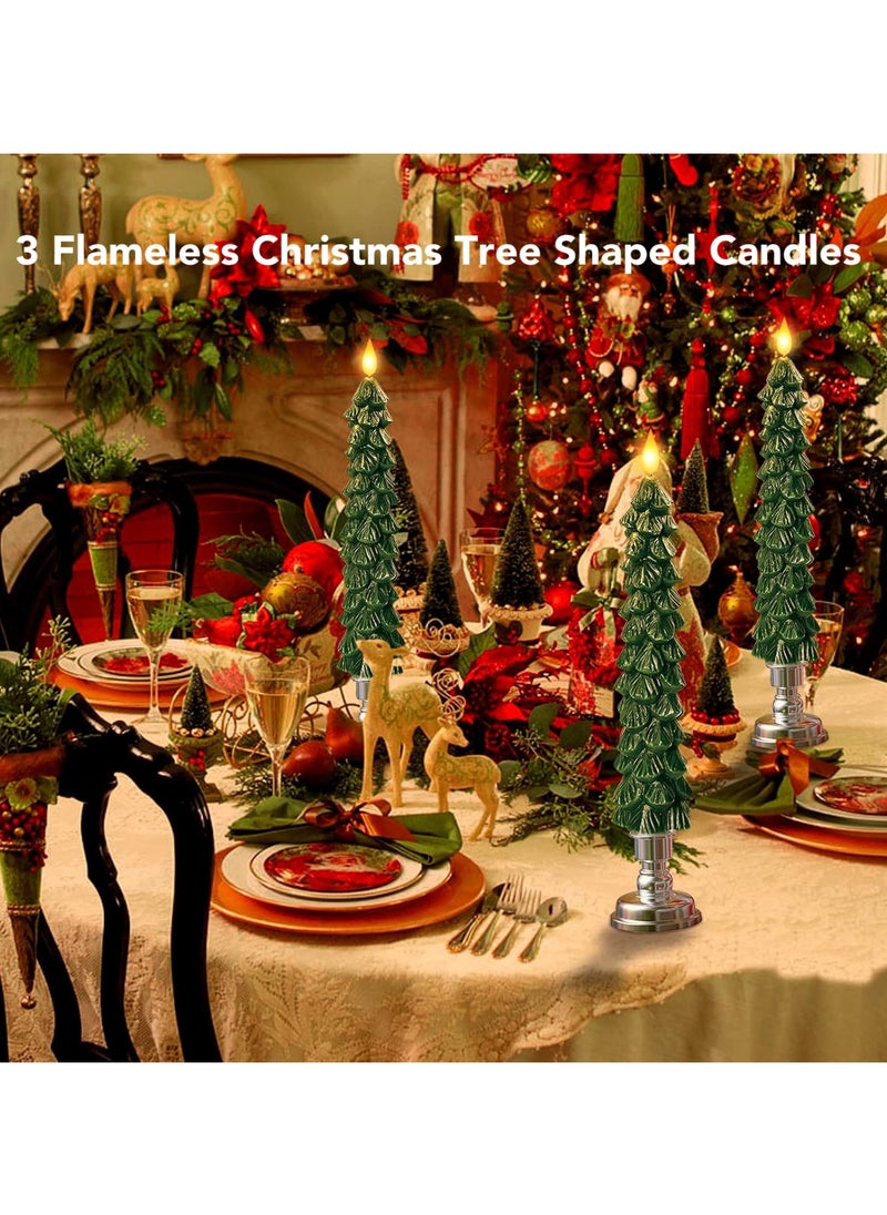 Oasis Casa 3-Pack LED Christmas Tree Flameless Candles Battery Operated with Remote & Timer, 3D Wax Pine Tree Candlesticks for Holiday Home Decor, Warm White Decorative Light for Room, Table, Dinner, Party  - Image 2