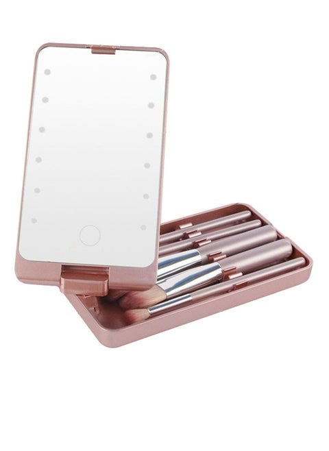With 5pcs makeup brushes LED travel mirror handheld camping mirror with touch switch makeup brush holder travel essentials