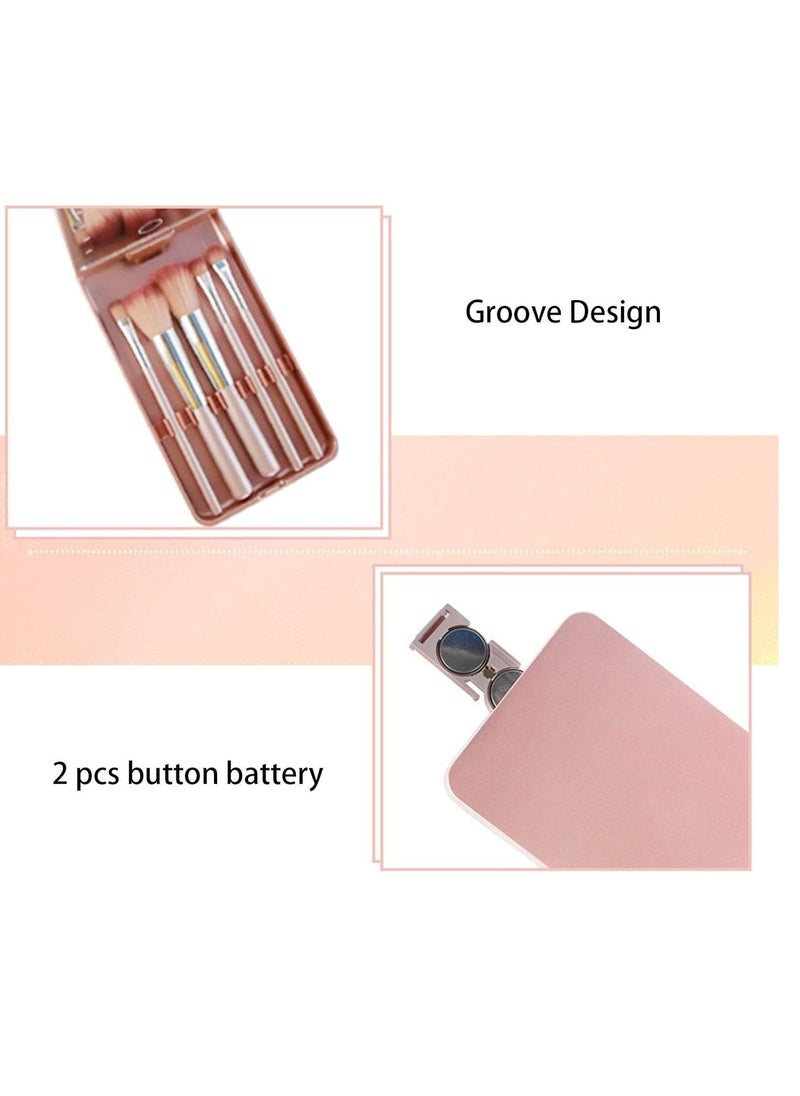 With 5pcs makeup brushes LED travel mirror handheld camping mirror with touch switch makeup brush holder travel essentials