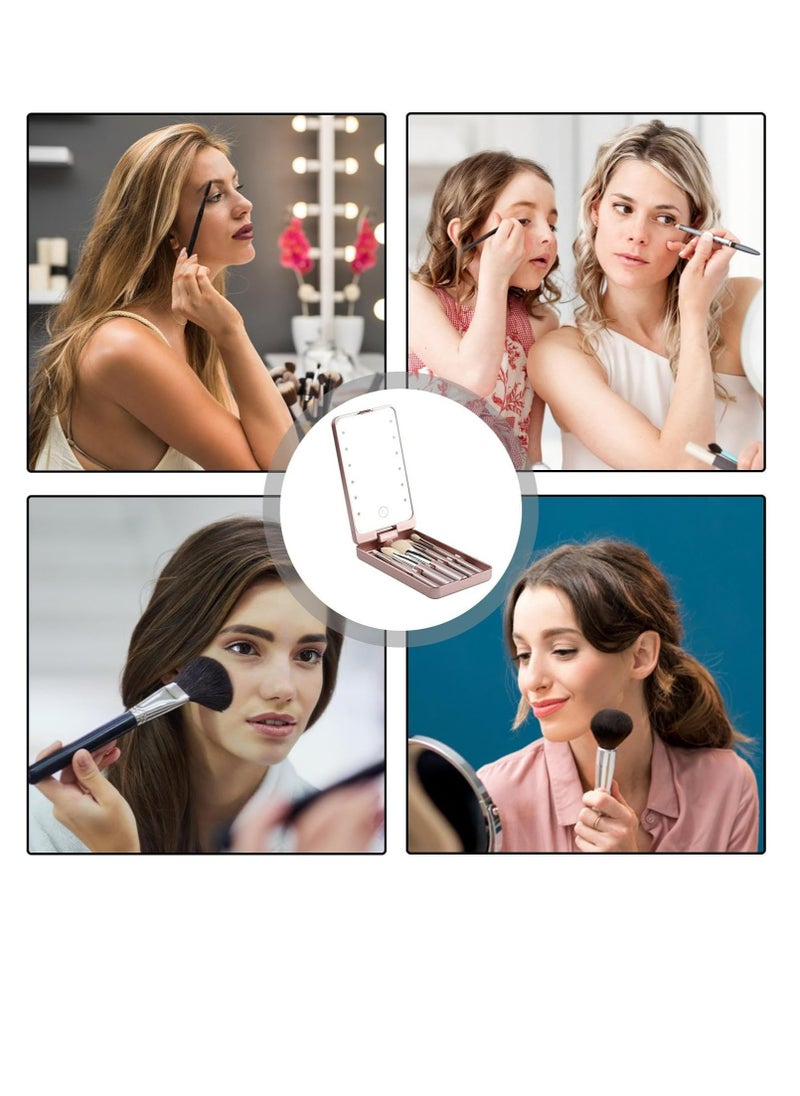 With 5pcs makeup brushes LED travel mirror handheld camping mirror with touch switch makeup brush holder travel essentials