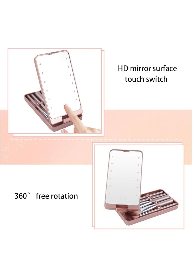 With 5pcs makeup brushes LED travel mirror handheld camping mirror with touch switch makeup brush holder travel essentials