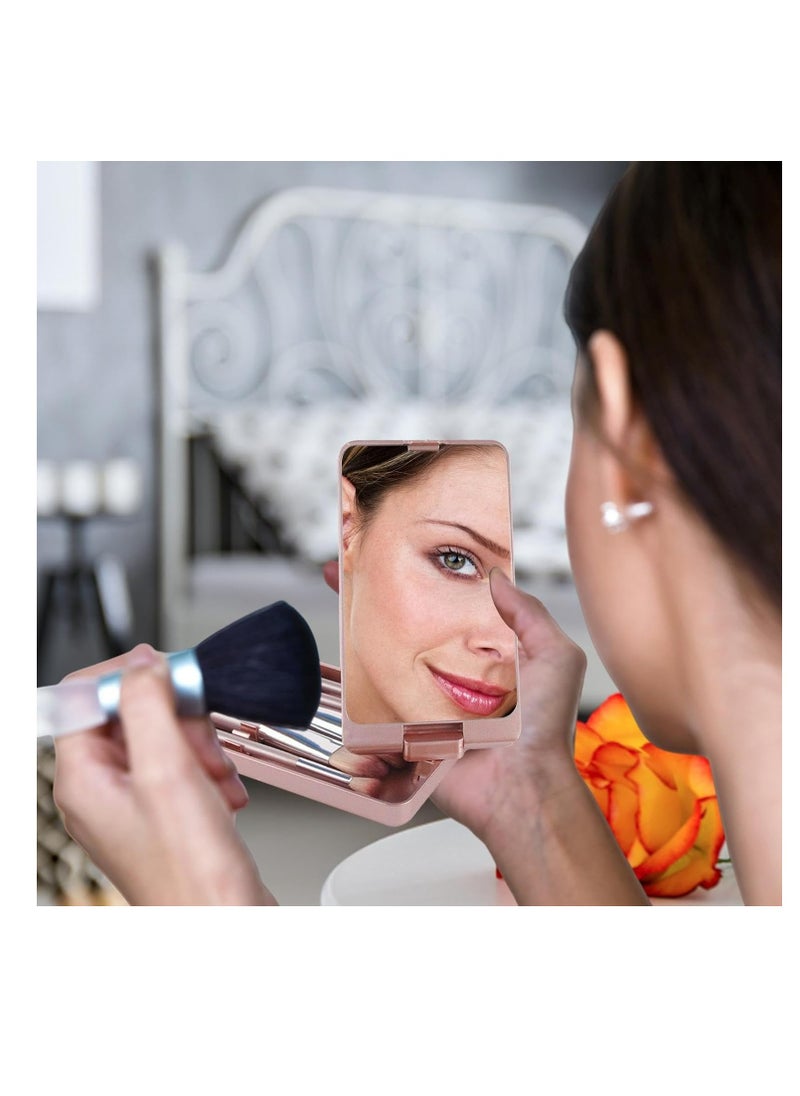 With 5pcs makeup brushes LED travel mirror handheld camping mirror with touch switch makeup brush holder travel essentials