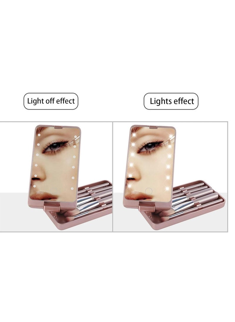 With 5pcs makeup brushes LED travel mirror handheld camping mirror with touch switch makeup brush holder travel essentials