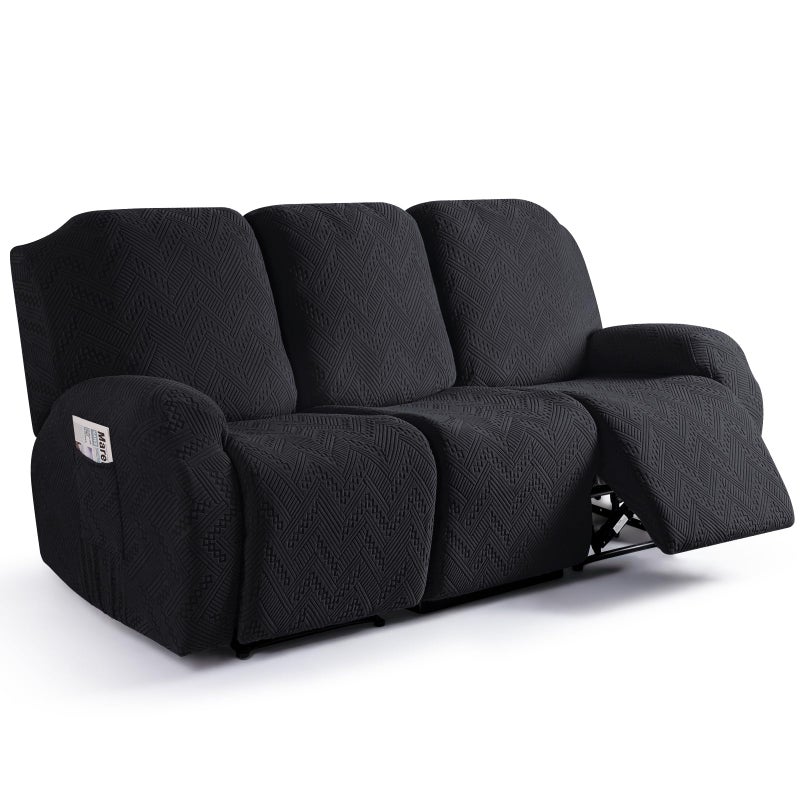 Ruaozz Recliner Sofa Covers Recliner Chair Covers Couch Covers for Reclining Couches with Pockets Washable Furniture Protector with Elastic Bottom 3 Seater Black