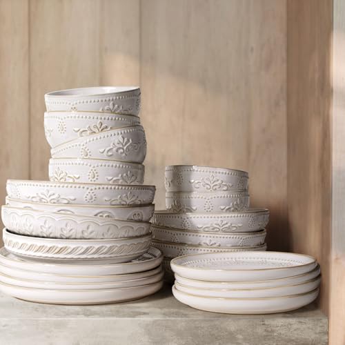 Artena Pasta Bowls, 50oz Large Salad Serving Bowls, 9.75'' Plates Bowl Set of 4, Big White Ceramic Soup Bowl for Kitchen, Embossment Shallow Dinner Bowl, Microwave Dishwasher Safe, Damask Floral - Image 4