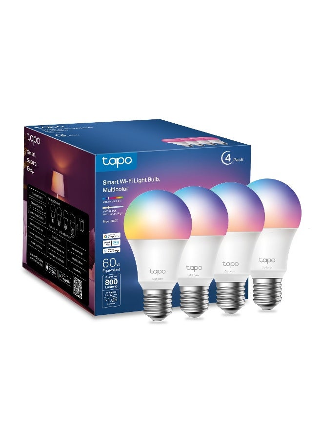 tapo TPLink Tapo Smart Light Bulbs 16M Colors RGBW Dimmable Compatible with Alexa and Google Home A19 60W Equivalent 800LM CRI90 24GHz WiFi only No Hub Required Tapo L530E4Pack - Image 1