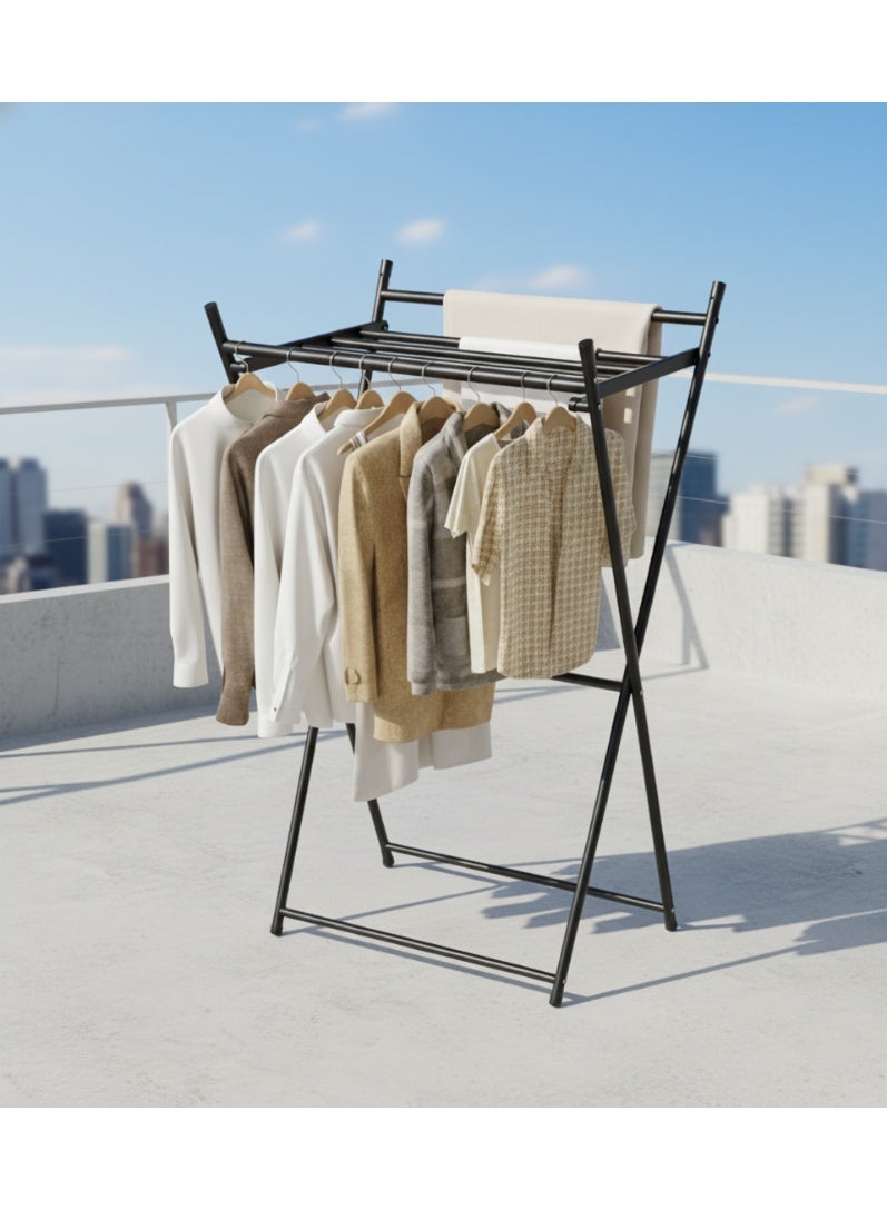 LIVVY Foldable Clothes Drying Rack, Heavy Duty Laundry Hanger Stand with Shoe Shelf, Portable Garment Organizer for Indoor & Outdoor Use, Space Saving Metal Clothing Rack - Image 2