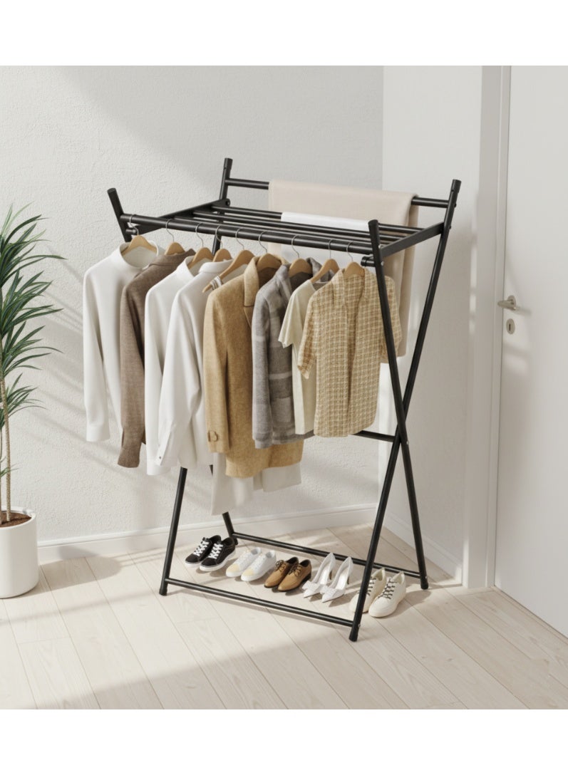 LIVVY Foldable Clothes Drying Rack, Heavy Duty Laundry Hanger Stand with Shoe Shelf, Portable Garment Organizer for Indoor & Outdoor Use, Space Saving Metal Clothing Rack - Image 3