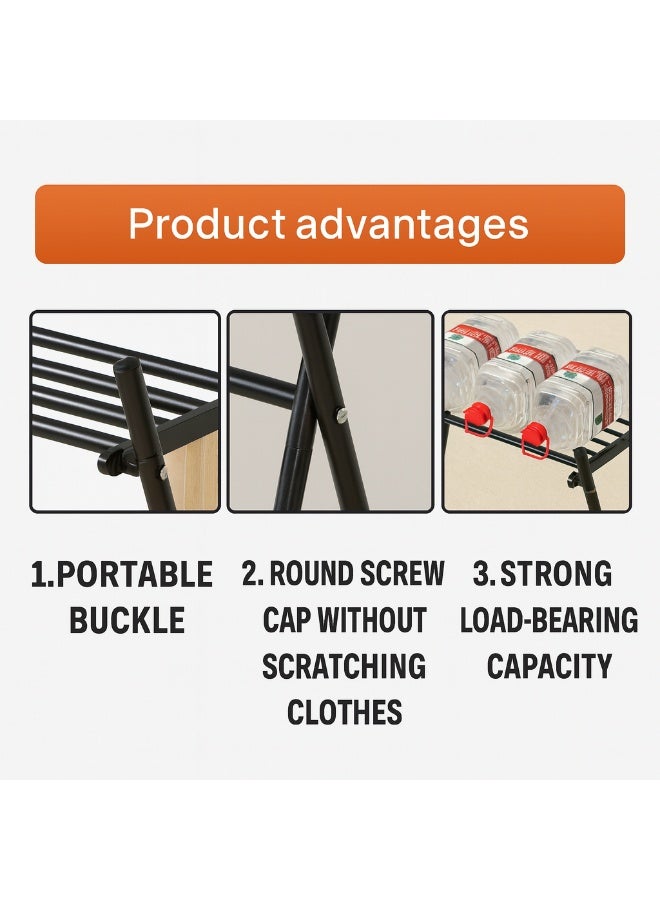 LIVVY Foldable Clothes Drying Rack, Heavy Duty Laundry Hanger Stand with Shoe Shelf, Portable Garment Organizer for Indoor & Outdoor Use, Space Saving Metal Clothing Rack - Image 5