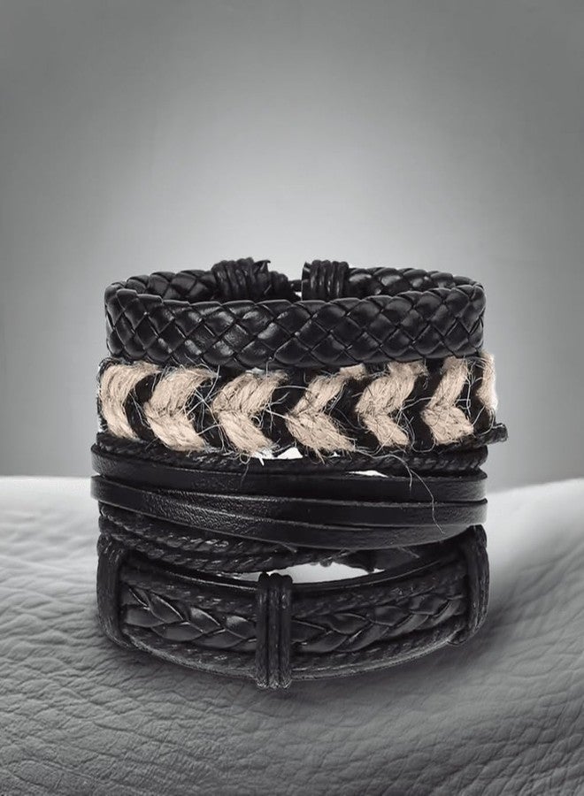 THE MEN THING BEAST’S KNOT - 4 Pcs Genuine Braided Leather Bracelet Set for Men & Boys (8 inch) - Image 3