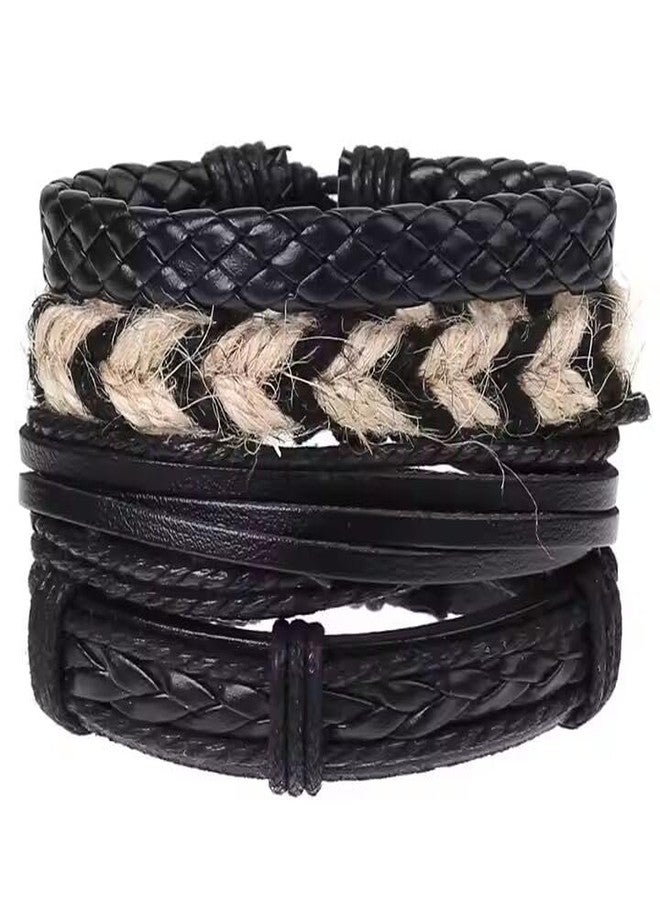 THE MEN THING BEAST’S KNOT - 4 Pcs Genuine Braided Leather Bracelet Set for Men & Boys (8 inch) - Image 1