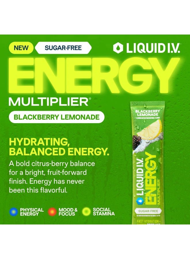 Liquid I.V. ® مضاعف الترطيب خالي من السكر + طاقة - ليمون التوت الأسود | مسحوق مشروب إلكتروليت | 1 عبوة (14 حصة) - Image 2