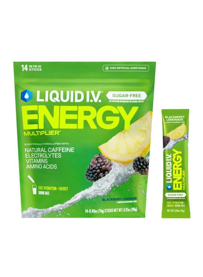 Liquid I.V. ® مضاعف الترطيب خالي من السكر + طاقة - ليمون التوت الأسود | مسحوق مشروب إلكتروليت | 1 عبوة (14 حصة) - Image 1