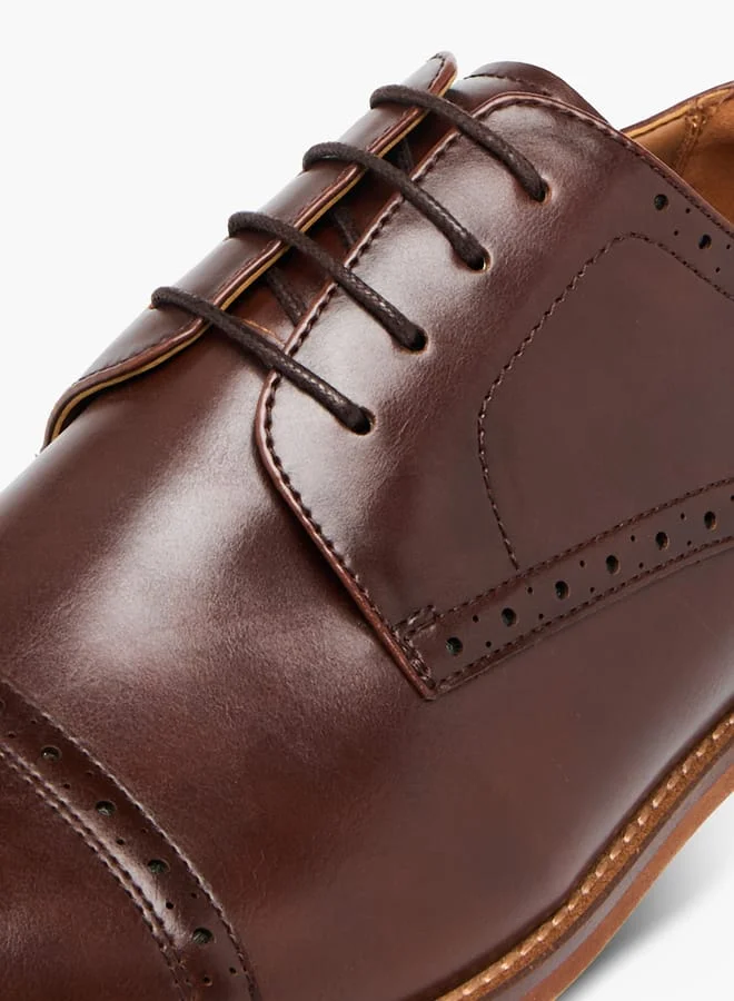 دوتشيني Mens Solid Derby Shoes With Lace-Up Closure