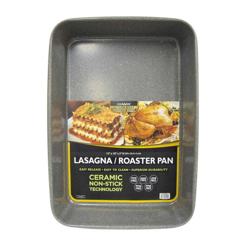 casaWare 15 x 10 x 3Inch Ultimate Series Commercial Weight Ceramic Coated NonStick LasagnaRoasting Pan Silver Granite