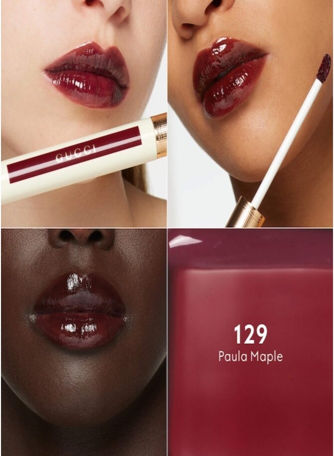 غوتشي مستحضر GUCCI Glow Oil-In-Water Tint (تركيبة زيت في ماء) – درجة 129 (Paula Maple) – أحمر شفاه سائل مرطب بلمعان متألق. - Image 2