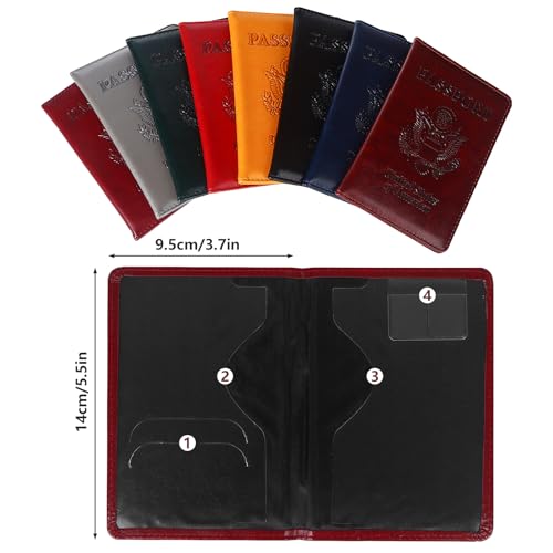 Beupy 8 PCS Passport Holder Cover Combo Leather Passport Holder Combo with Vaccine Card Slot Passport Cover Passport Case Cover Protector PU Travel Documents Organizer for Women and Men Passport Wallet - Image 2