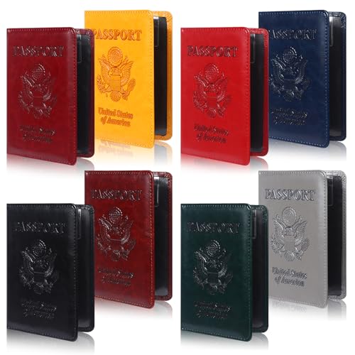 Beupy 8 PCS Passport Holder Cover Combo Leather Passport Holder Combo with Vaccine Card Slot Passport Cover Passport Case Cover Protector PU Travel Documents Organizer for Women and Men Passport Wallet - Image 1