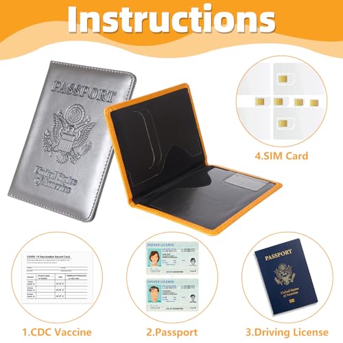 Beupy 8 PCS Passport Holder Cover Combo Leather Passport Holder Combo with Vaccine Card Slot Passport Cover Passport Case Cover Protector PU Travel Documents Organizer for Women and Men Passport Wallet - Image 3