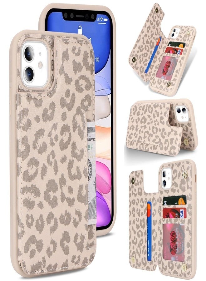 iCoverCase Compatible with iPhone 11 Case with Card Holder, Wallet Phone Case for Women Men RFID Blocking PU Leather Protective Case 6.1 Inch (Beige Leopard) - Image 1