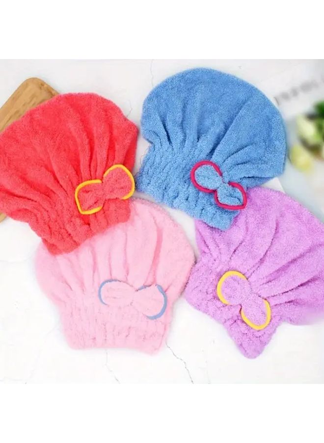 Quick Dry Hair Towel Super Absorbent Thickened Bath Cap Heart Shaped Elastic Bands Soft Polyester Random Color - Image 1