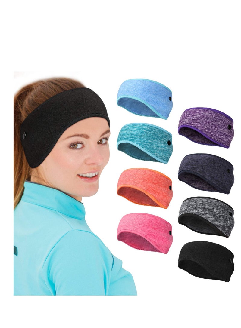 SYOSI 8 Pieces Ear Warmer Headbands with Buttons Fleece Muffs Headband Winter Running Sweatband Stretchy Cover Cold Weather Sports Earmuff for Women Men Cycling Skiing Jogging (Vivid Colors) - Image 1