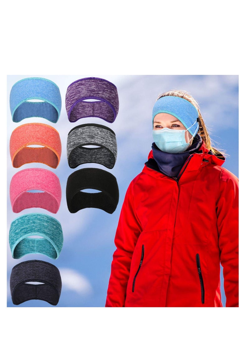 SYOSI 8 Pieces Ear Warmer Headbands with Buttons Fleece Muffs Headband Winter Running Sweatband Stretchy Cover Cold Weather Sports Earmuff for Women Men Cycling Skiing Jogging (Vivid Colors) - Image 5