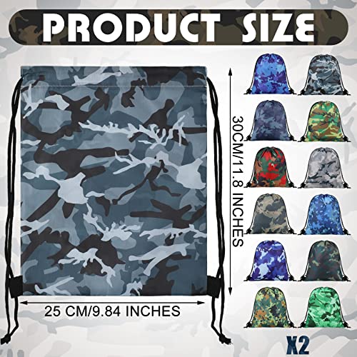 Woanger 24 Pcs Camo Drawstring Bags Bulk 11.81 x 9.84 Inch Camouflage Paintball Goodie Gift Bags Waterproof Lightweight String Cinch Backpack Army Military Hunting Gym Travel Sport Camp Party Supplies - Image 4