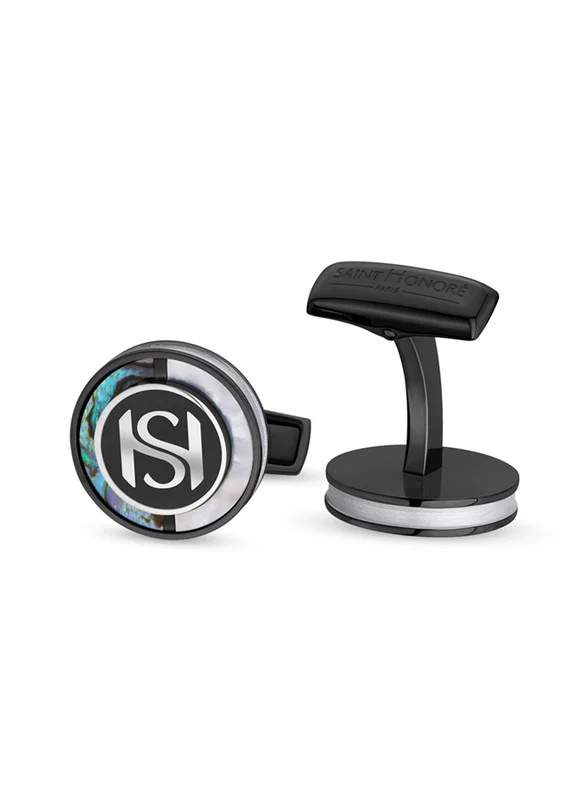 Saint Honore Paris Mop Mens Black Stainless Steel With Mother Of Pearl Inlay Cufflink 17mm - C75 71YN